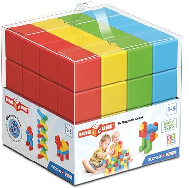 Geomag - Magicube Green Line 64 Magnetische Bausteine 100% Recyceltem Kunststoff, Montessori Spielzeug ab 1 Jahr, Magnetbausteine STEM Lernspielzeug - Magnetspiel Geburtstag Nikolaus Geschenke Kinder