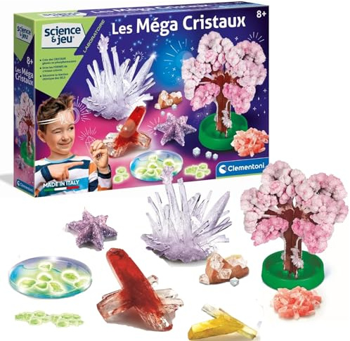 Clementoni | Ciencia y Juego – Los Mega Cristales para niños 8 años+ | Kit de cristalización Colorida y fosforescente con árbol 3D, moldes y Productos químicos | Juego Educativo Química y Minerales