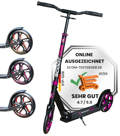 Scoot One Aluminium Scooter pink S 2 – höhenverstellbarer Aluminiumroller – Cityroller für Kinder und Erwachsene - Roller ABEC 7 205 mm