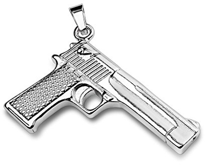 Paula & Fritz® Herren Ketten-Anhänger Pistole 316L Chirurgenstahl Gold Silber Schwarz Halsketten-Anhänger Pendant Damen-kettenanhänger Hand-Waffe
