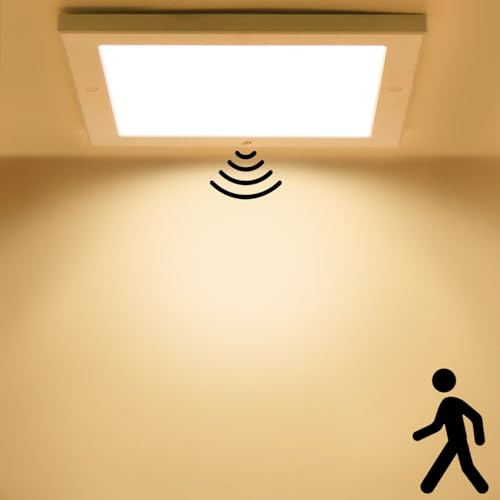 Allesgute Plafonnier LED avec détecteur de mouvement PIR 18W Carré avec crépuscule Panneau ultra plat Blanc chaud 3000K 230V Pour salle de bain, couloir, cave, escalier, sortie