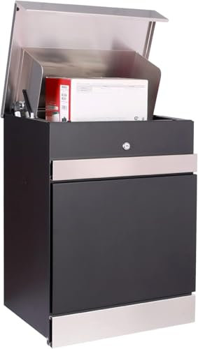 DWD® Wall/Floor Mounted Large Lockable Parcel Drop Box for Safe & Secure Multiple Internet Courier Deliveries of Large Delivery Packets Weatherproof Outdoor Delivery Box (Black)