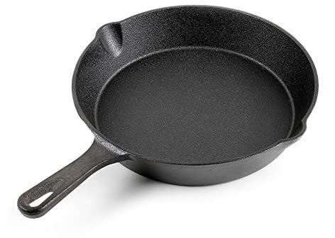 WilTec Sartén de Hierro Fundido Ø25cm con Mango Efecto Antiadherente para Todo Tipo de cocinas y cocinar al Aire Libre Grill