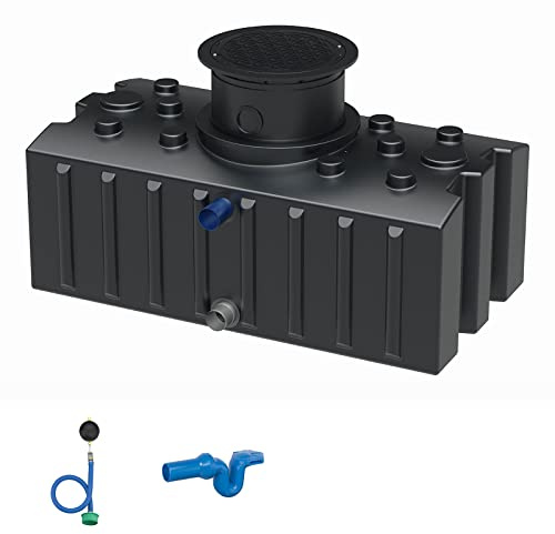 GreenLife Retentionstank Retentionszisterne flach 2000 Liter Basis mit Schwimmdrossel und Überlaufsiphon Skimmer für die Retention von Retentionsspeicher Flachtank Retentionsdrossel, 12,8 cm, Schwarz