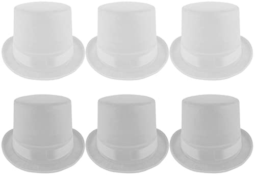 Carnavalife Pack 6 Sombrero chistera de Copa de Fieltro Satén Gorro de Ronda Mago con Cinta de Raso Accesorios del Traje de Fiesta (Blanco)