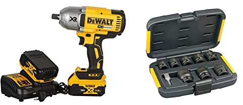 DEWALT Boulonneuse à Chocs 1/2' Brushless XR 18V 5Ah Li-ion avec Coffret TSTAK, Chargeur, 2 Batteries 5 Ah, DCF899P2-QW + DEWALT Jeu de douilles (9 Pièces) DT7507QZ