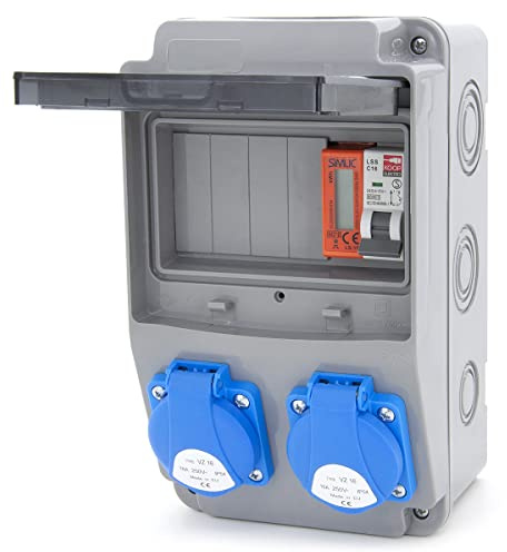 Distributore da parete ELS Elektrotechnika 2x230V Schuko con interruttore C16A e contatore elettrico MID. Distributore di corrente da cantiere per ambienti interni/esterni, officine e fabbriche IP54