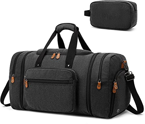 Sport gym duffelväska för män 40 L resväskor med axelrem väska stor kapacitet hållbar lättviktsväska med skofack, Svart, 40L, Reseduffel