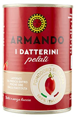 ARMANDO I Datterini Pelati, Pomodori 100% Italiani, 12x400g | Pomodori 100% Italiani di filiera, Confezione in Latta, Lavorati entro poche ore dalla raccolta
