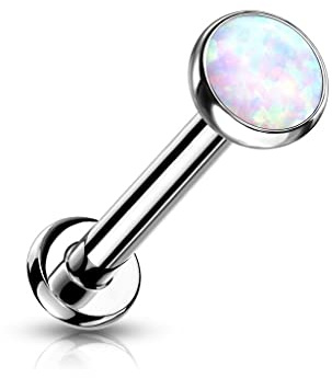 Paula & Fritz® Push-In Labret Piercing Kugel Opal Titan-IUM Grade 23 Piercing Set 0,8-mm 1-mm 1,2-mm Stab-Dicke Madonna Medusa Monroe Tragus Mehrfarbig