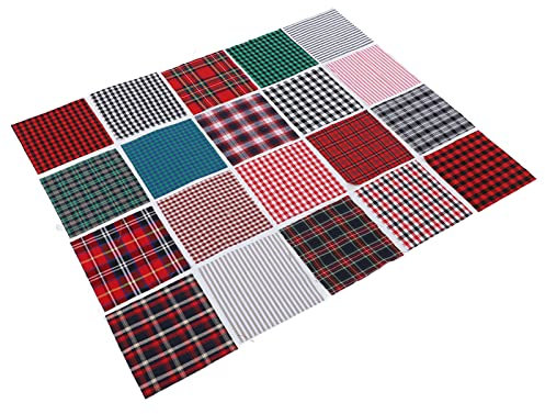 20 Stück Baumwollstoff-Quadrate, Stoffpakete Patchwork Stoffe Baumwolle Tuch, Karierter Stoff 25 X 25 Cm Karierte Stoffreste, Vorgeschnittene Stoffreste Für Heimwerker-Bastelstoffe, Nähen, Quilten