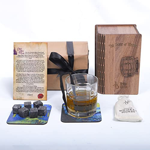 Whiskey Gift Sets For Men - Whisky Gift Set Gift-Wrapped Large Old Fashioned Whisky Glass - 8Pcs Whisky Stones - Perfect Whiskey Stones Gift Set - Perfect for 50th birthday gifts men - Best Man Gift