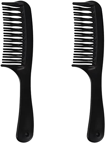 2X Black Double Tooth Detangler Hair Comb Shampoo Comb with Handle for Long Curly Wet Hair