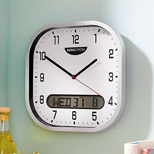 Coopers of Stortford - Square Wall Clock with Date & Easy-Read Analogue Face - Analogue Clock, with Digital Display - Battery Operated with Quartz Accuracy, 27cm