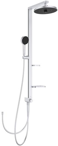 Ideal Standard - Alu+, Colonna doccia in alluminio con deviatore, Struttura doccia con mensole a libera installazione, Set dotato di doccetta e soffione a due funzioni e tubi flessibili, Matt silver