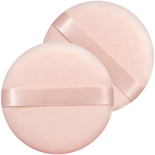 Jepeux 2 PCS large Powder puff, 5 inch cotton super soft Powder puff, washable, loose powder puff, baby powder, body puff round (Beige)