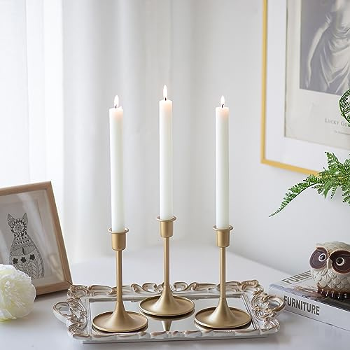 Romadedi Kerzenständer Gold Stabkerzen Weihnachten - 2er Set Goldene Kerzenhalter Stabkerze Metall für Hochzeit Tischdeko Adventskranz Wohnzimmer Vintage Morden Deko