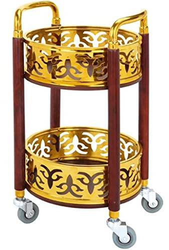 Barwagen Vintage Klassischer Luxusstil Musterdekoration Servierwagen, Hoteldoppelschicht Mit Großer Kapazität Teewagen, Restaurantutensilien (Color : Gold, S : 80 * 40cm)