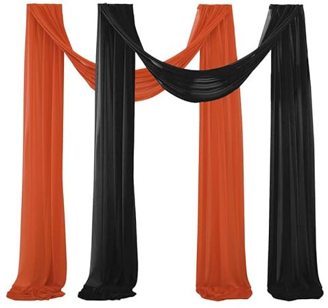 Hochzeitsbogen Vorhang, 2 Stück Drapierstoff Tüllstoff Tüll Foto Hintergrund Hochzeit Vorhang Deko Querbehang Traubogen Vorhang Hochzeitsdekoration Brautparty,Urlaub Party -75*300cm,Rot + Schwarz
