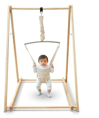 Avenlur Tulpe Baby, Kleinkind Faltbare Prahler Set mit Ständer Kinder Alter 6 Monate bis 3 Jahre Montessori, Waldorf Stil Selbststehend Indoor Swingset Home Kindertagesbetreuung Vorschule (Beige)