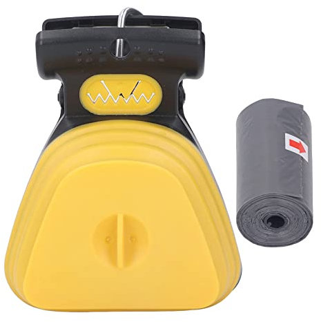 Hundekotschaufel, Tragbarer Hundekotschaufel, Aufsammeln von Sanitärabfällen für Alle Hunde, Handgehaltener Welpenkotschaufel, Hundekotreiniger mit Leine Clip und 1 Rolle Kotbeutel (Großes Gelb)