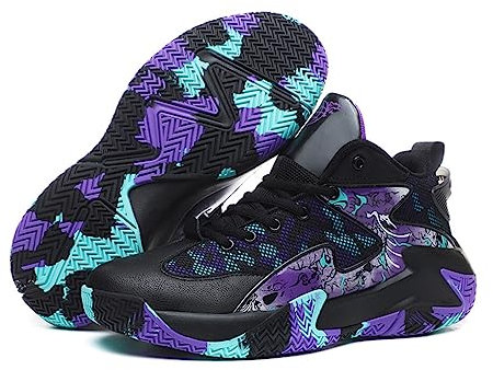 CLSSLVVBN Uomo Scarpe da basket Traspirante Imbottitura Sneakers allenamento atletico Professionale leggero resistente all'usura Corsa, Nero viola, 36 EU