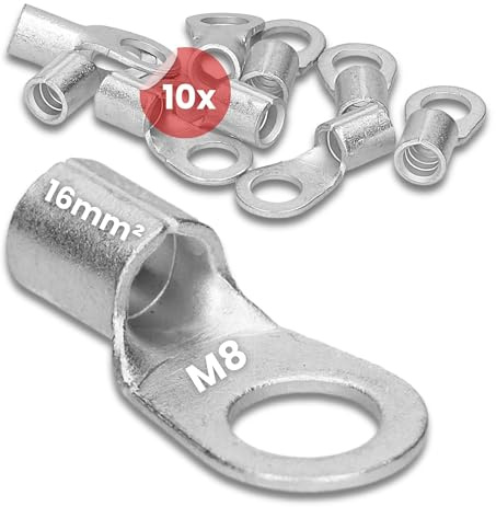 Kalitec 10x Quetschkabelschuh 16mm² M8 - Ringkabelschuh DIN 46234 | Unisolierte Kabelverbinder aus Kupfer - Dornpressung für Schaltschrankbau - 10 Stück Set für fein- und mehrdrähtige Leiter