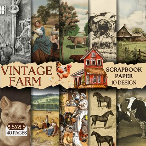 Vintage Farm scrapbook paper, 8.5x8.5, 10 Designs, 20 Double-Sided Sheets: Scrapbooking Paper for Junk Journals, Decorative craft Paper for Gift, ... & Mixed Media, Origami, Collage & Card Making