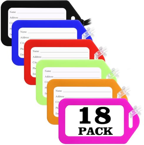Sodsay 18 PK Luggage Tags for Suitcases (Assorted, Pack of 18 with 9 Vibrant Colors), Luggage Tag, Bag Tag for Baggage, Suitcase Tags Bulk