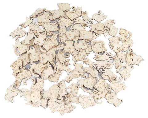 200 Stück Unvollendete Tierchips aus Holz, Katze, Hund, Bastelstücke für Zuhause, Hochzeit, Dekoration, DIY, Basteln, Kindergarten, Bildung