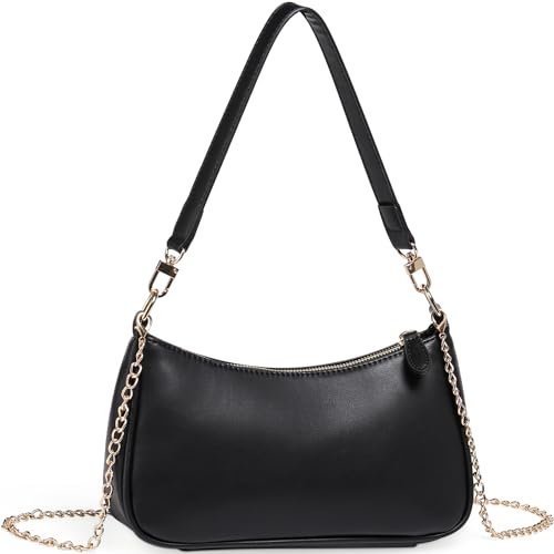 WantGor Clutch Tote Handtaschen, Umhängetasche für Frauen Crossbody Taschen Mini Hobo Bag Retro Vegan Leder Trendy Handtasche (Schwarz)