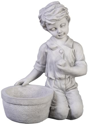 gartendekoparadies.de Garçon avec bac à plantes, jardinière, en pierre, H 35 cm, 0,5 l, 9 kg, gris, résistant au gel, pour l'extérieur