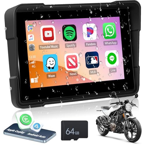 CAMECHO Motorrad Navigationsgeräte 5 Zoll HD-Touchscreen Wasserdicht mit 64G TF Karte mit Navi Wireless Carplay Android Auto Bluetooth FM EQ Musik Leistungsstarker Chip 4 Thema für Alle Motorräder