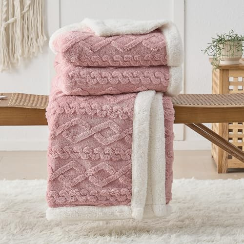 DECMAY Kuscheldecke Flauschig 127x152 Kuscheldecke Decke Sofa Strickdecke, Wohndecken Sofadecke Doppelgesicht Extra Weich, Wolldecken für Couch, Rosa