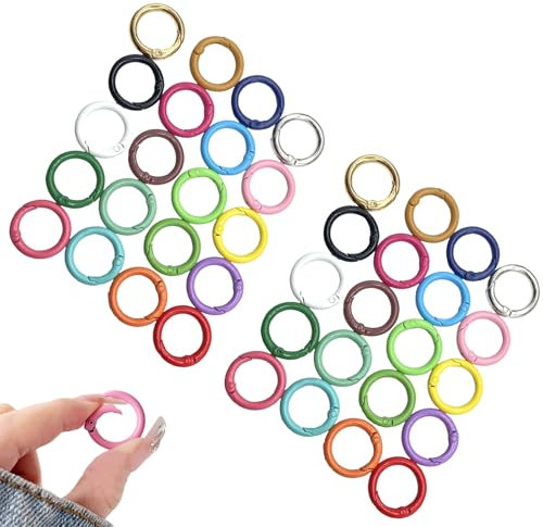 GUTERTOP 40 Stück Karabiner Rund, 25mm Karabinerhaken Rund Schlüsselring, O Ring für Bastelarbeiten DIY Taschenringe Schlüssel Taschenzubehör(20 Farben)
