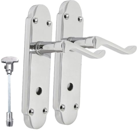 Chrome Internal Lock Door Handles - Door Handles Internal Sets, Chrome Door Handle Set for Internal Doors, Door Handle in Chrome (1 Pair of Bathroom Handles)