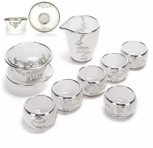 FHPEWXDG Set da tè, Set da tè pomeridiano, Set da tè per Adulti, Set da tè in Giada intarsiata in Oro, Set da teiera e Tazza per la casa