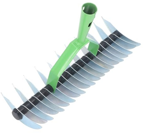 Rastrello Arieggiatore Prato con Denti in Acciaio per Ricoprire, Livellare, Aerare e Coltivare Cortili - Acciaio Inossidabile con Manico, 17