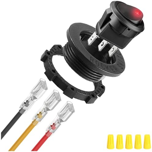 MKBKLLJY 1St. Runder Wippschalter Rot LED DC 20A 12V/10A 24V 3Pin Verdrahteter LED Licht Ein/Aus Schalter SPST Beleuchteter Kippschalter mit verriegelten Anschlussdrähten für Auto LKW Marine Yacht