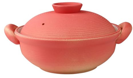 Round Terracotta Clay Casserole Pot With Lid - Traditional Vintage Earthenware Rice Cooking Dish for Simmering Kitchen Soup (1.5L)