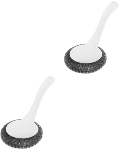SOLUSTRE 2pcs Dish Cleaning Brush Kitchen Pot Scrub Brush Long Handle Metal Scouring Pad Sturdy