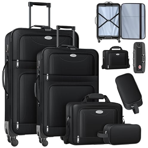 KESSER® Reisekoffer Set 4-teilig | Trolley Kofferset Stoffkoffer mit 3-Ziffern-TSA-Schloss, 360° Rollen & Teleskopgriff | Kosmetiktasche Handgepäck leichter Koffer & große Koffer für Business & Reisen