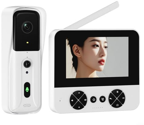 EpheyFIF Sonnette vidéo intelligente, interphone sans fil de 11,9 cm avec audio bidirectionnel, antenne externe, enregistrement automatique, écran tactile, grand angle de 110°, portée de 300 m (blanc)