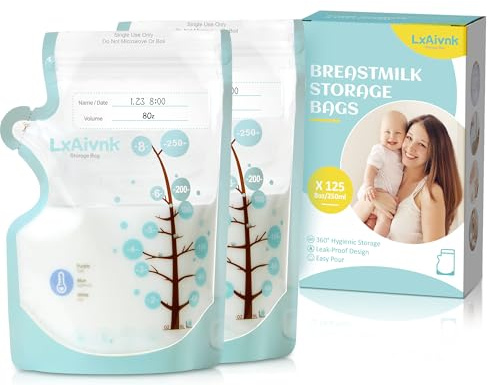 LXAIVNK Borsa per conservare il latte materno, 226,8 g (125 pezzi), sacchetti per conservare il latte materno, senza perdite, design sottile e resistente, per allattamento al seno