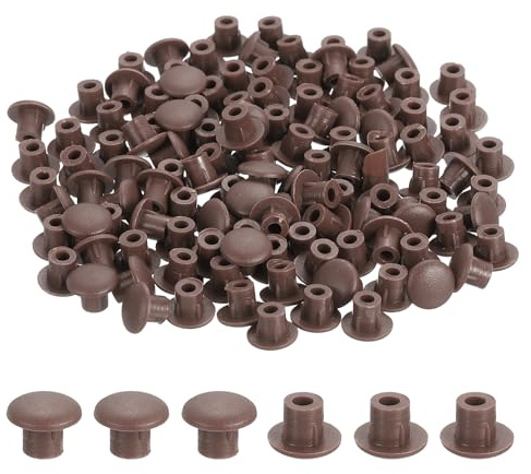 sourcing map 500Pcs Plastic Hole Plugs, 5/16 x 1/4(DxH) Hole Cover Tubing End Cap for Round Holes(5mm), Cabinet Furniture Cupboard Shelves, Dark Brown