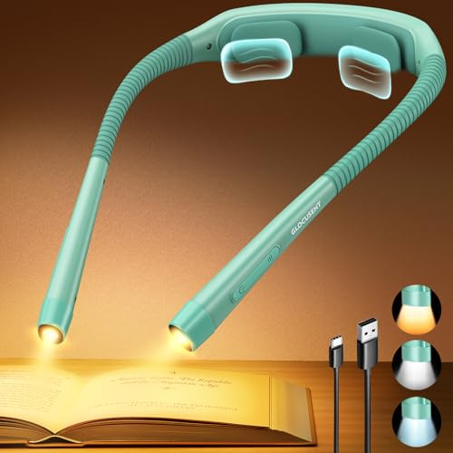 Glocusent Lampe de Lecture Cou, 24h, 3 Couleurs, Rechargeable USB-C | 1600 mAh, 100 heures, 150 heures, portable, minuterie, pour lecteurs, tricoteurs et camping