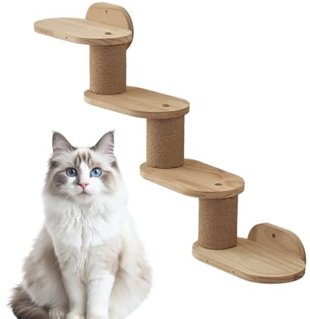Muebles de pared para gatos, estantería flotante para interiores, torre rascadora, escalera, estación de juegos, muebles de pared de madera maciza, escalera de escalada de madera, estantes, escalador