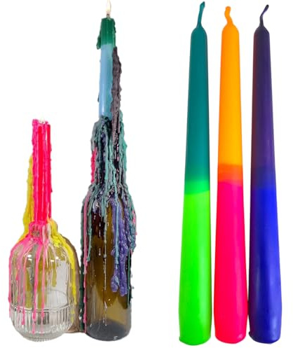 GLOWYBOX® TROPFKERZEN 3er SET Kerzenbunt perfekt zum betropfen Tropfenkerze, Tropfkerze für Flasche bunt für Flaschen und Kerzenständer DIP DYE TROPFKERZEN BUNT neon Farben