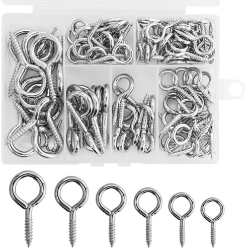 110 viti a occhiello con gancio a vite in metallo, gancio a vite con scatola portaoggetti, per giocattoli, portachiavi, accessori, casa, scuola, ufficio