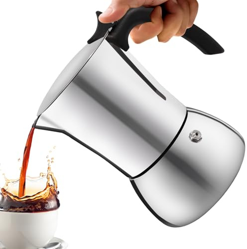 Vaolvpant No Coating 9 Cup Thickened 304 Stainless Steel Moka Pot | Stovetop Espresso Maker Italian Coffee Machine 450ml 15oz Suitable for Gas Induction Stovetop Greca Coffee Maker Percolator